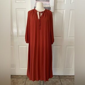 Nanette Lepore Terracotta Pleated Midi Dress